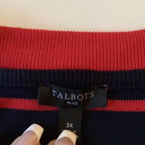 Talbots Plus Patch Pocket Cardigan Sz 3X Delfina Stripe Navy Red - Picture 7 of 9
